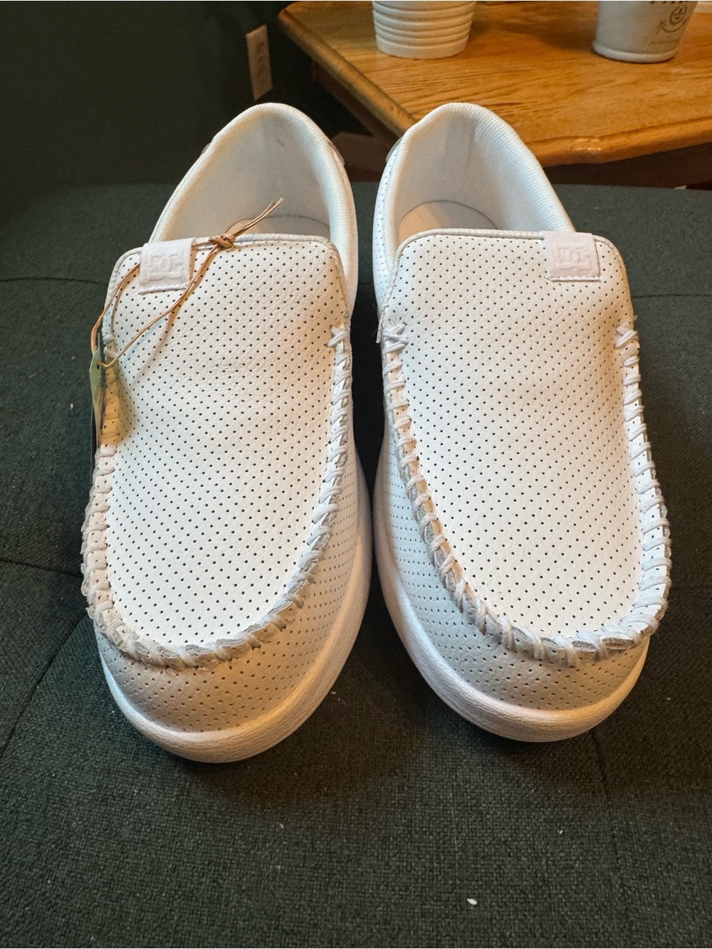 DC White Perforated Slip-On Loafers